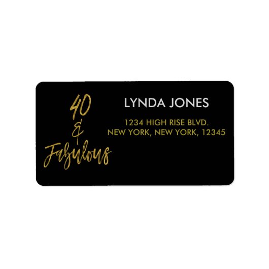 40と素晴らしいゴールドフォイル誕生日住所 シール (正面)