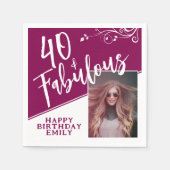 40と素晴らしいスクリプトフォトマゼンタ40歳の誕生日 スタンダードカクテルナプキン (正面)