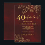 40と素晴らしいダークレッド金ゴールド40th誕生日パーティー 招待状<br><div class="desc">高級エレガントヴィンテージインスパイア40歳のパーティの招待状テンプレートは深いのバルガンディなアンティークの背景にの葉を特徴とする。-----この招待状は、30歳、40歳、50歳、60歳、70歳、80歳、900歳の誕生日パーティーやその他の記念日のお祝いに適している。            完全に編集可能で簡単にカスタマイズできる詳細!</div>