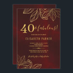 40と素晴らしいダークレッド金ゴールド40th誕生日パーティー 招待状<br><div class="desc">高級エレガントヴィンテージインスパイア40歳のパーティの招待状テンプレートは深いのバルガンディなアンティークの背景にの葉を特徴とする。-----この招待状は、30歳、40歳、50歳、60歳、70歳、80歳、900歳の誕生日パーティーやその他の記念日のお祝いに適している。            完全に編集可能で簡単にカスタマイズできる詳細!</div>