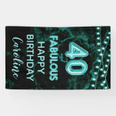 40と素晴らしいティール（緑がかった色）とブラック誕生日垂直 横断幕 (横)