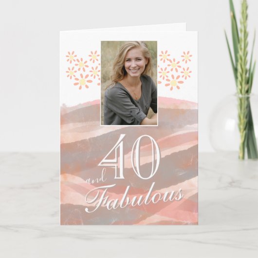 40と素晴らしいデイジーフラワーウォーター色の誕生日 カード (正面)