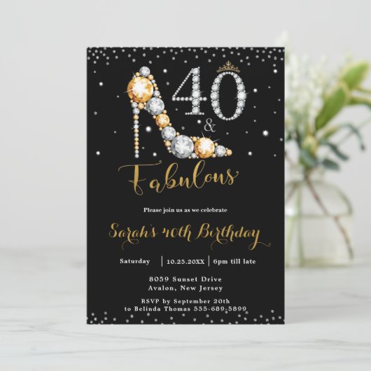 40と素晴らしいハイヒールダイヤモンド40th誕生日 招待状 (スタンド正面)