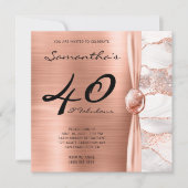 40と素晴らしいバラ金ゴールドとホワイトアゲート誕生日 招待状 (正面)