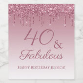 40と素晴らしいバラ金ゴールドピンクドリッピンググリッター ワインラベル (シングルラベル)