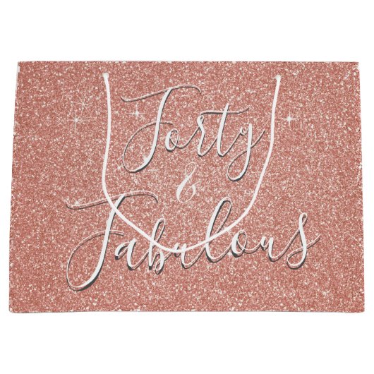 40と素晴らしいバラ金ゴールド赤面ピンクグリッター ラージペーパーバッグ (正面)