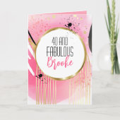 40と素晴らしいピミニマルンク金ゴールドブラック誕生日 カード (正面)