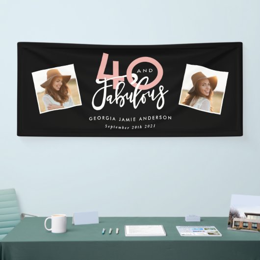 40と素晴らしいピンクとミントのガーリー誕生日 横断幕 (トレードショー)