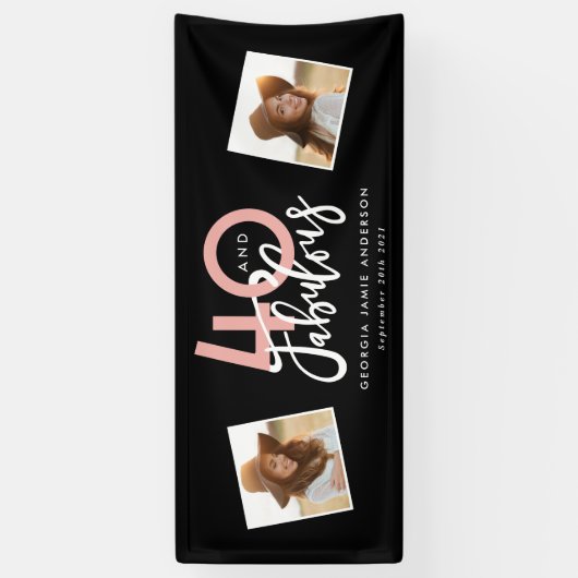 40と素晴らしいピンクとミントのガーリー誕生日 横断幕 (縦)