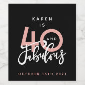 40と素晴らしいピンクとミント ワインラベル (シングルラベル)