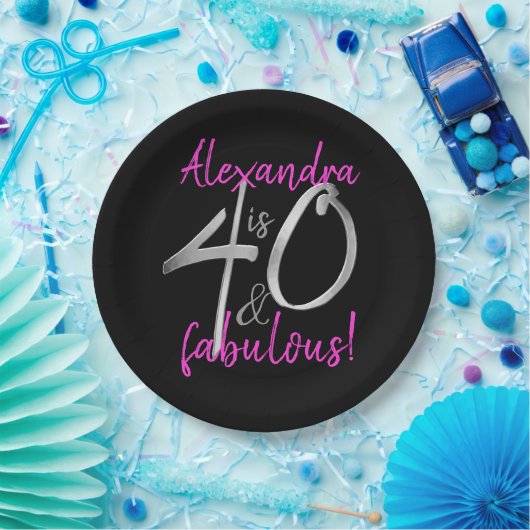 40と素晴らしいピンクと黒パーソナライズされた ペーパープレート (パーティー)