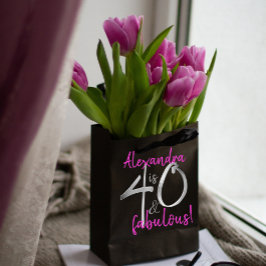 40と素晴らしいピンクと黒パーソナライズされた ミディアムペーパーバッグ