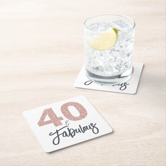 40と素晴らしいピンクのグリッター誕生日パーティー スクエアペーパーコースター (インサイチュ)