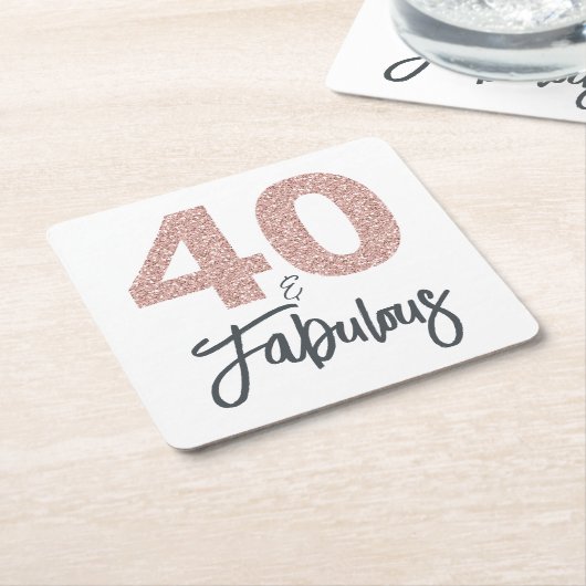 40と素晴らしいピンクのグリッター誕生日パーティー スクエアペーパーコースター (アングル)