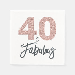 40と素晴らしいピンクのグリッター誕生日パーティー スタンダードカクテルナプキン