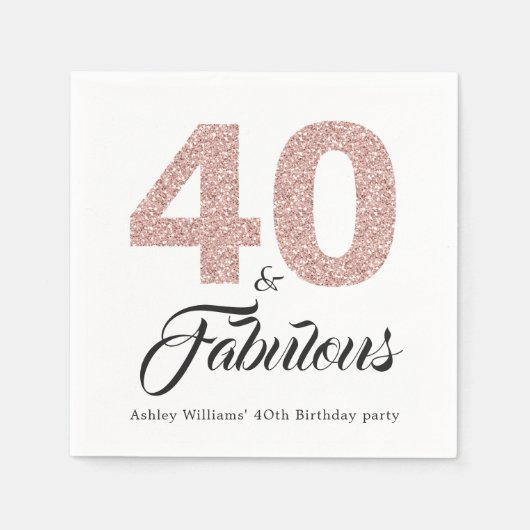 40と素晴らしいピンクのグリッター誕生日パーティー スタンダードカクテルナプキン (正面)