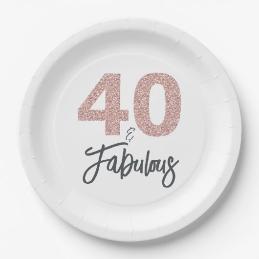 40と素晴らしいピンクのグリッター誕生日パーティー ペーパープレート (正面)