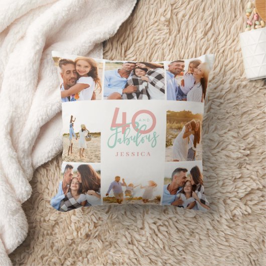 40と素晴らしいピンクの写真の誕生日装飾用クッション クッション (ブランケット)