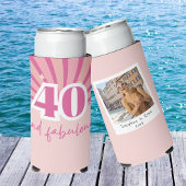 40と素晴らしいピンクの写真の誕生日 スリム缶クーラー