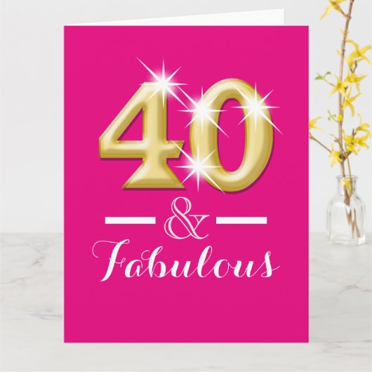 40と素晴らしいピンクの金ゴールド誕生日 カード (黄色い花)