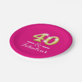 40と素晴らしいピンクの金ゴールド誕生日 ペーパープレート (アングル)