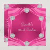 40と素晴らしいピンクエキゾチック動物ジュエル誕生日 招待状 (正面/裏面)