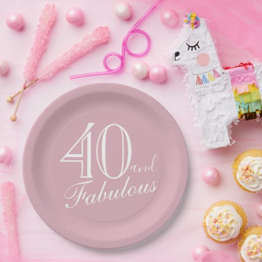 40と素晴らしいピンクエレガントのスクリプト40th誕生日 ペーパープレート (パーティー)