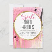 40と素晴らしいピンクブラック抽象芸術40th誕生日 招待状 (正面)