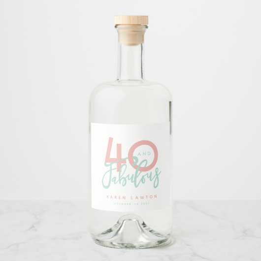 40と素晴らしいピンク リキュールボトルラベル (正面)