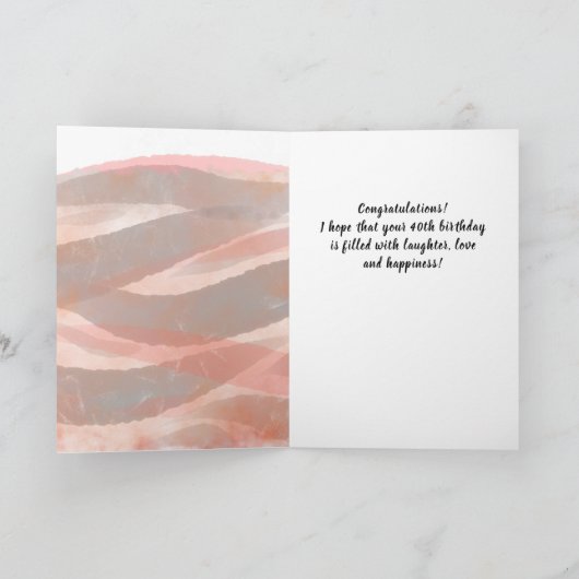 40と素晴らしいピーチピンクの水色の写真 カード (内部)