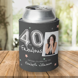 40と素晴らしいフォイルのバルーンスターフォト誕生日 缶クーラー