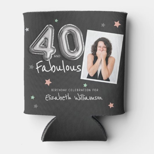40と素晴らしいフォイルのバルーンスターフォト誕生日 缶クーラー (正面)