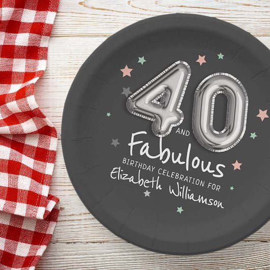40と素晴らしいフォイルバルーンスターズ誕生日 ペーパープレート