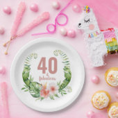 40と素晴らしいフローラ赤面ピンクのスクリプト誕生日 ペーパープレート (パーティー)