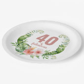 40と素晴らしいフローラ赤面ピンクのスクリプト誕生日 ペーパープレート (アングル)