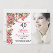 40と素晴らしいフローラ40歳の誕生日招待状 招待状 (正面)