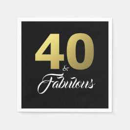 40と素晴らしいブラックと金ゴールド誕生日パーティー スタンダードカクテルナプキン