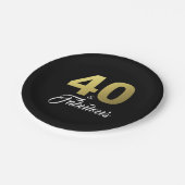 40と素晴らしいブラックと金ゴールド誕生日パーティー ペーパープレート (アングル)