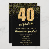 40と素晴らしいブラックと金ゴールド40th 招待状 (正面/裏面)