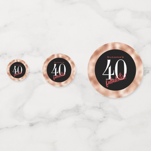 40と素晴らしいブラックアンドバラ金ゴールド誕生日 コンフェッティ (正面)