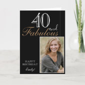 40と素晴らしいブラックエレガント誕生日写真 カード (正面)