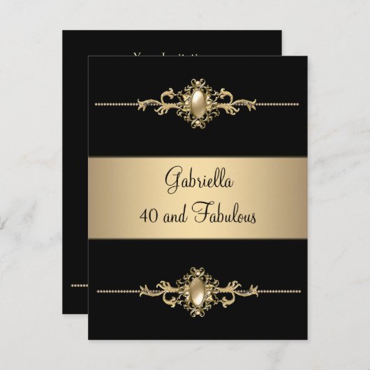 40と素晴らしいブラックコーヒートリム誕生日パーティー 招待状 (正面/裏面)