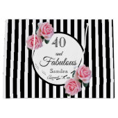 40と素晴らしいブラックストライプ花模様の名前 ラージペーパーバッグ (正面)