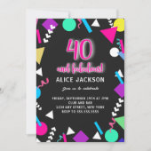40と素晴らしいブラックレトロ誕生日 招待状 (正面)