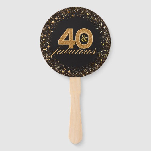 40と素晴らしいブラック金ゴールドグリッターはシックに輝く ハンドファン (裏面)