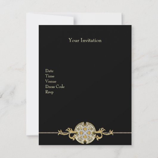 40と素晴らしいブラック金ゴールドジュエルトリム誕生日 招待状 (裏面)