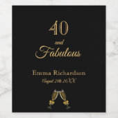 40と素晴らしいブラック金ゴールド名おもしろい ワインラベル (シングルラベル)