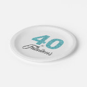 40と素晴らしいブルーグリッター誕生日パーティー ペーパープレート (アングル)
