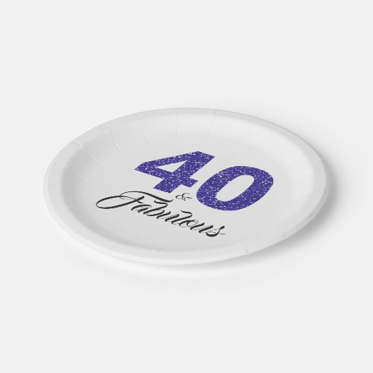 40と素晴らしいブルー王室のグリッター誕生日パーティー ペーパープレート (アングル)