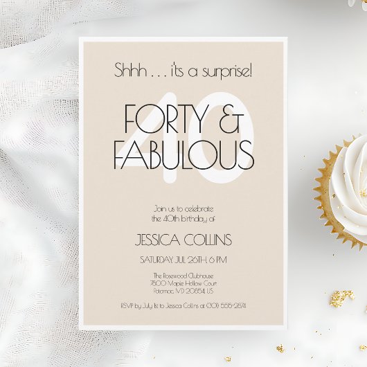 40と素晴らしいベージュ40歳モダンの誕生日パーティー 招待状